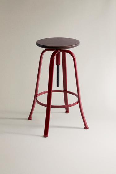 WOOD AND METAL SWIVEL STOOL - Red by Zara - Image 0