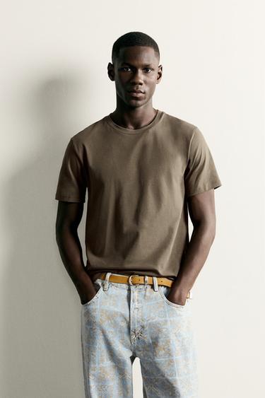Zara SLIM FIT T-SHIRT - Light brown