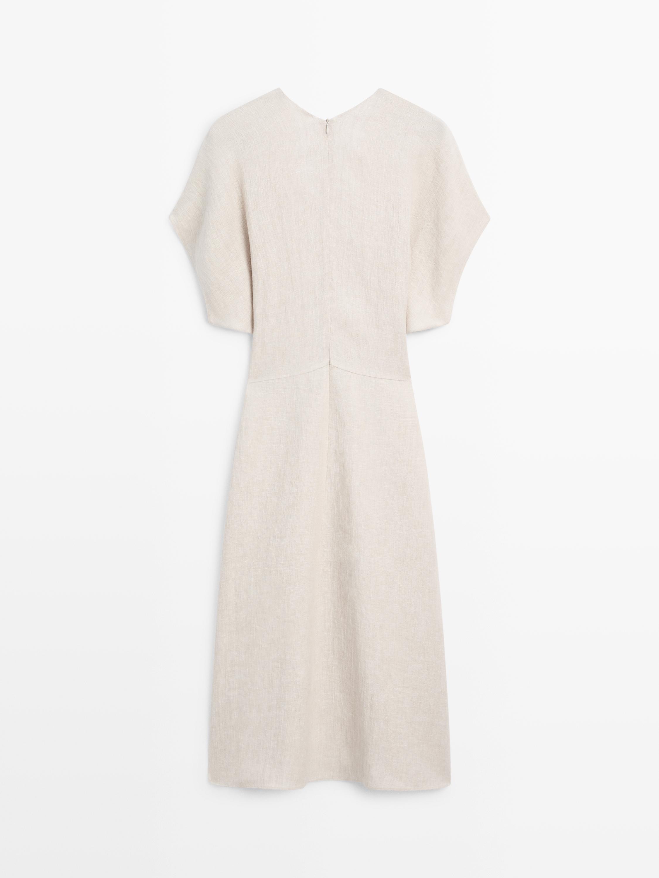 Lightweight short sleeve linen midi dress