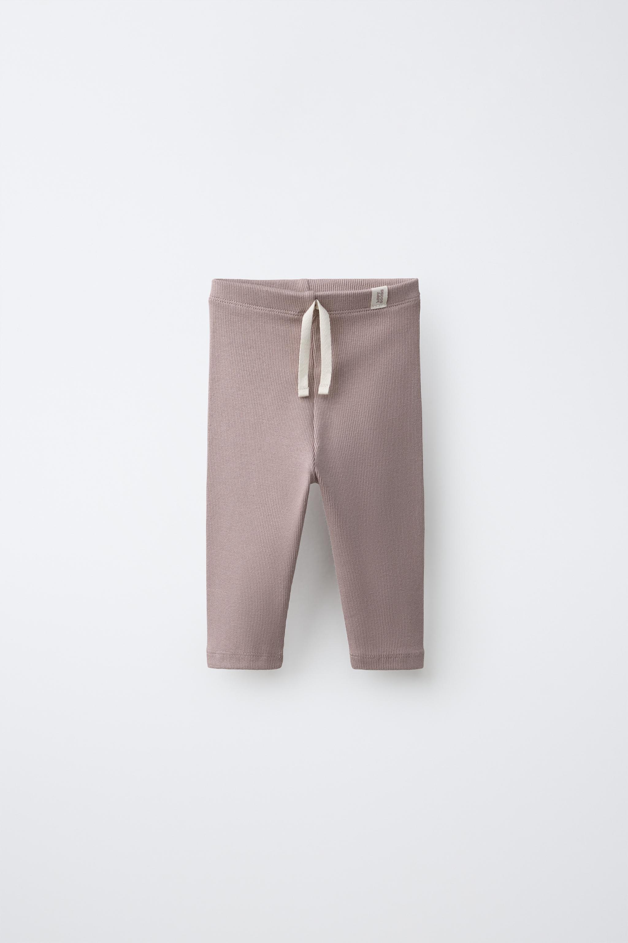 LABEL DETAIL RIBBED LEGGINGS — Dusty pink