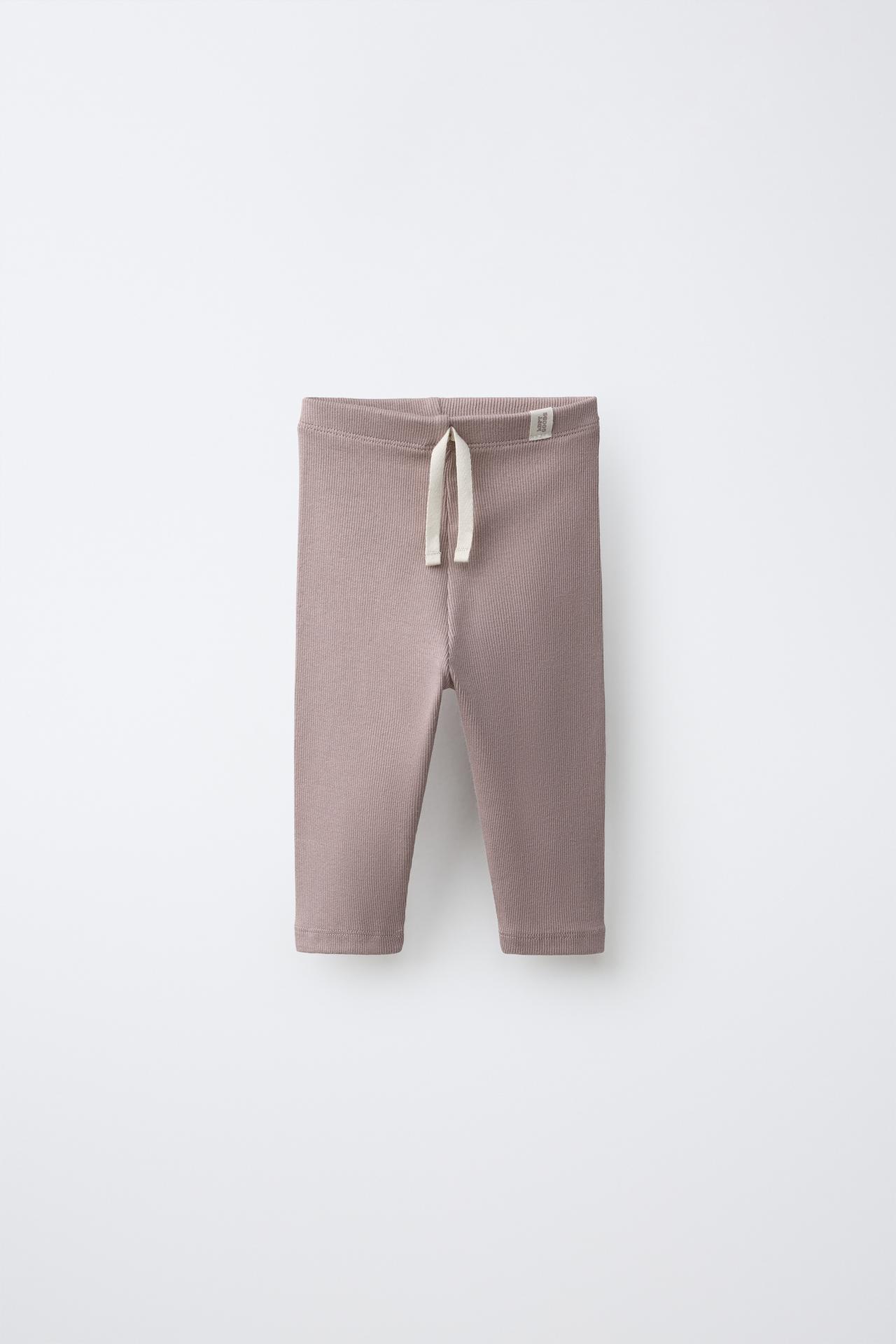 LABEL DETAIL RIBBED LEGGINGS — Dusty pink
