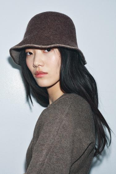 BONNET MÉLANGE LAINE CONTRASTE - Marron de Zara