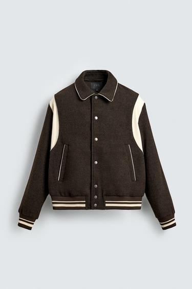 БОМБЕР С КОНТРАСТНЫМИ ЭЛЕМЕНТАМИ — КОРИЧНЕВЫЙ от Zara