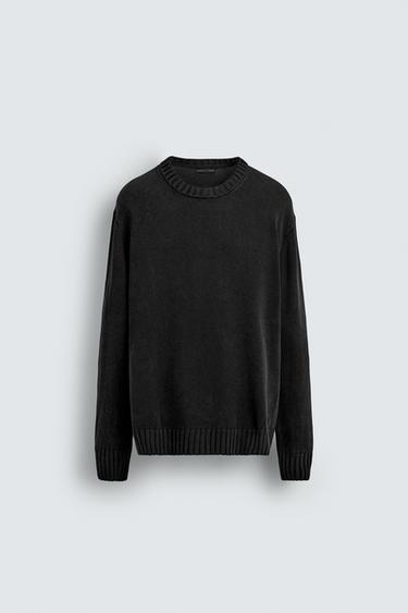ウォッシュドコットンセーターブラックZaraのウォッシュドコットンセーター - ブラック 