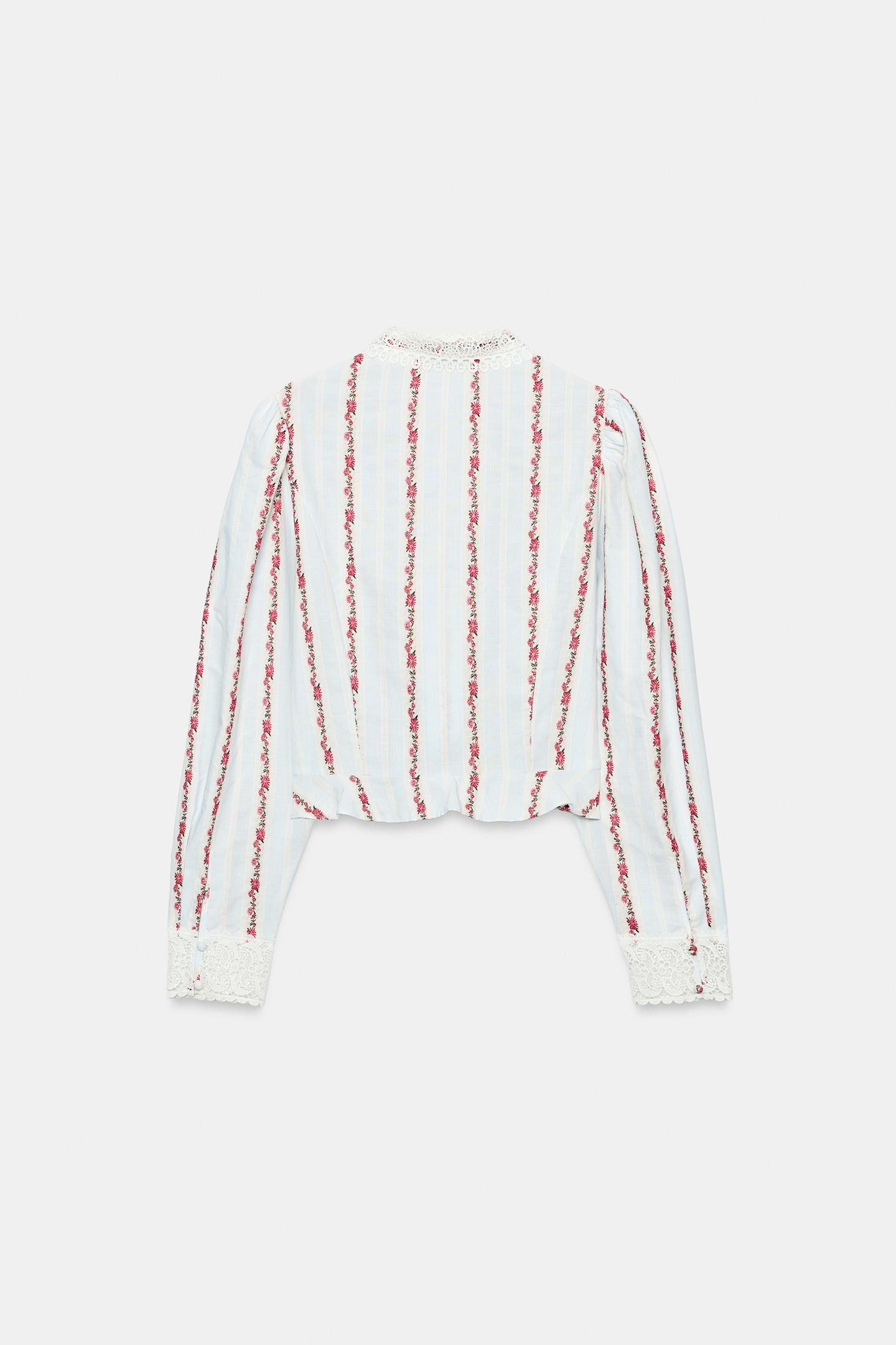 Женская блузка Zara Guipure Printed Blouse, цвет: Синий / Белый — фото 7