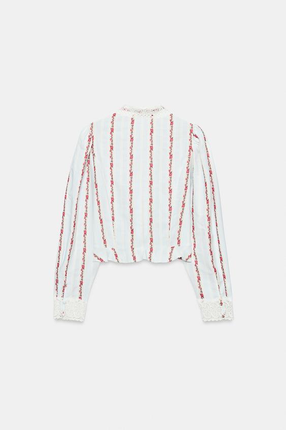 BLOUSE IMPRIMÉE GUIPURE - Bleu / Blanc de Zara - Image 6