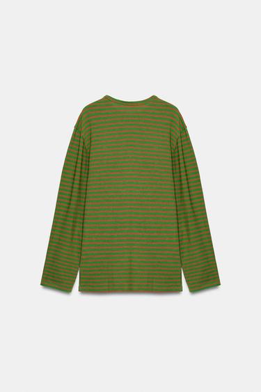 T-SHIRT OVERSIZE À RAYURES - Raie verte de Zara - Image 4