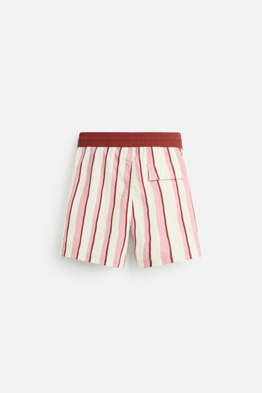 STRIPED LONG SWIMMING TRUNKS - Pink by Zara - Image 1