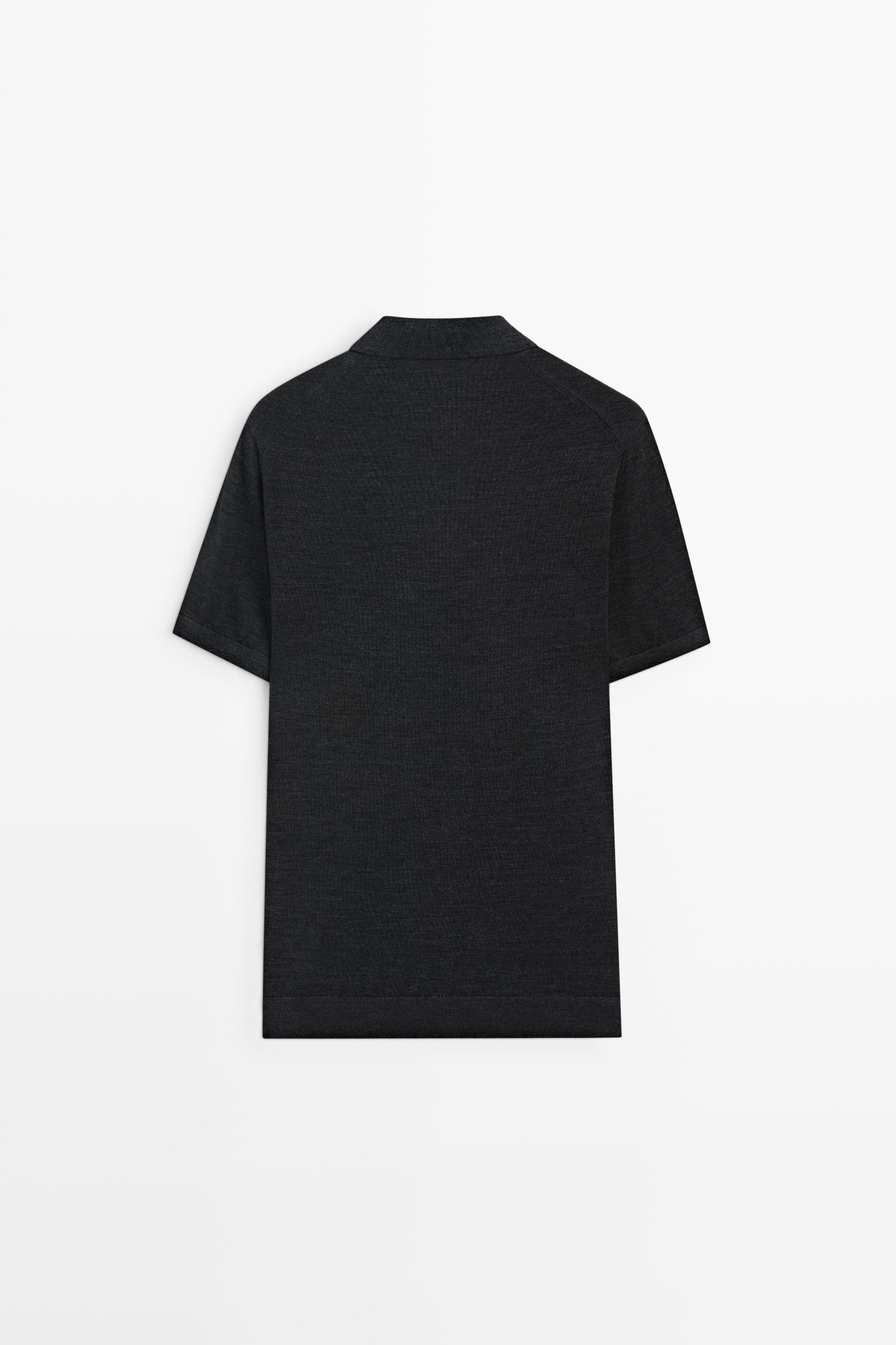 Short sleeve wool blend knit polo shirt