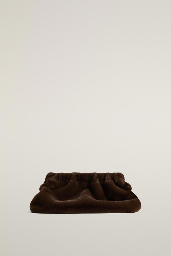 GERAFFTE CLUTCH IN KUNSTFELL - Braun von Zara - Bild 0