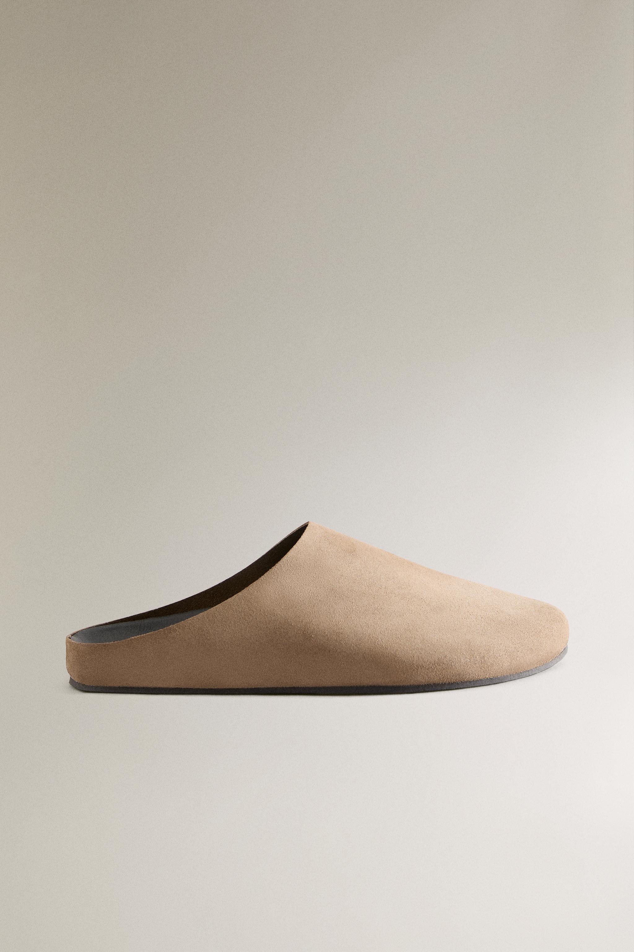 LEATHER SPLIT SUEDE MULE CLOG SLIPPERS - Taupe Gray | ZARA United