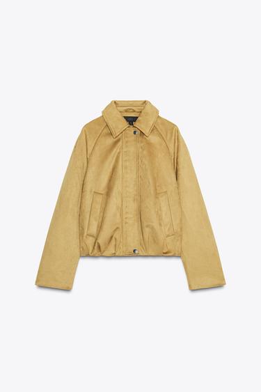 Zara FAUX SUEDE BOMBER JACKET - Mustard