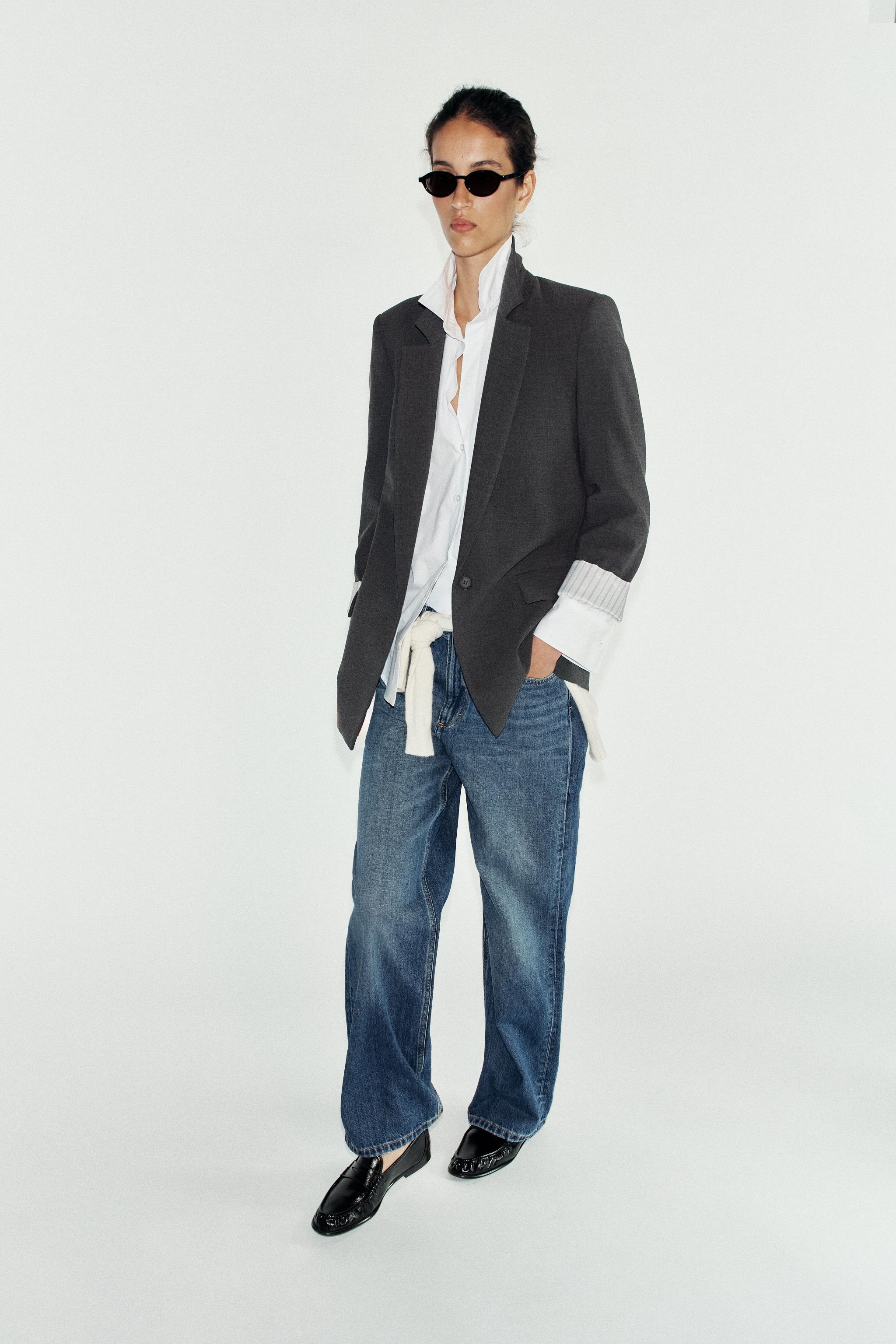 BLAZER WITH SHOULDER PADS AND PRINTED CUFFS