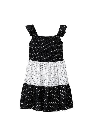 KLEID MIT EINSÄTZEN UND TUPFEN - Cremefarben / Schwarz von Zara