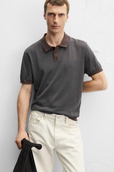 POLO EN MAILLE JACQUARD À RAYURES - Marron / Vert de Zara - Image 4