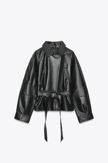 FAUX LEATHER PEPLUM JACKET - Black by Zara - Image 0