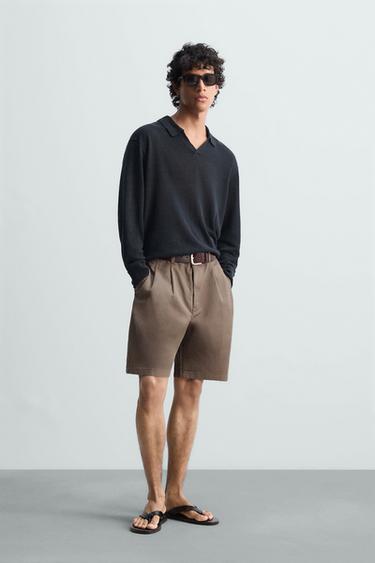 RELAXED FIT PLEATED BERMUDA SHORTS - Earth by Zara - Image 0