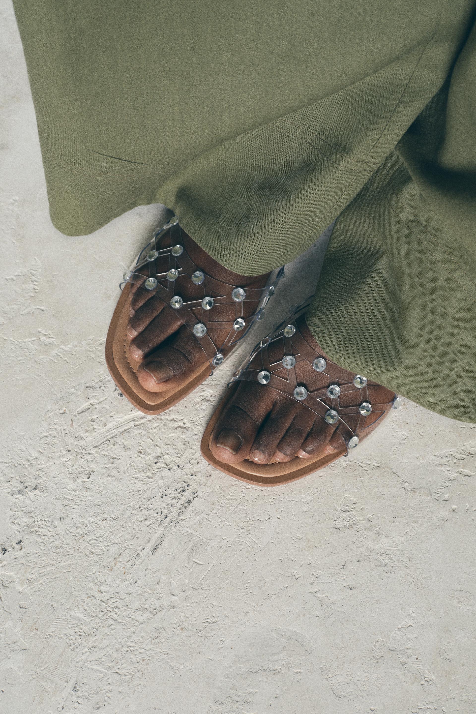 Flat Vinyl Sandals With Rhinestones Clear Zara New Zealand 3248