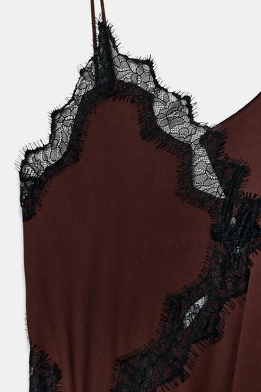 ROBE ASYMÉTRIQUE DENTELLE - Noir / Marron de Zara - Image 6