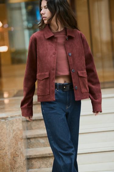 FAUX SUEDE JACKET - Burgundy by Zara - Image 1
