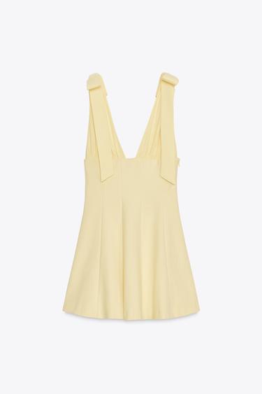 ROBE COURTE EN MATIÈRES VARIÉES À LACETS - Jaune de Zara - Image 6