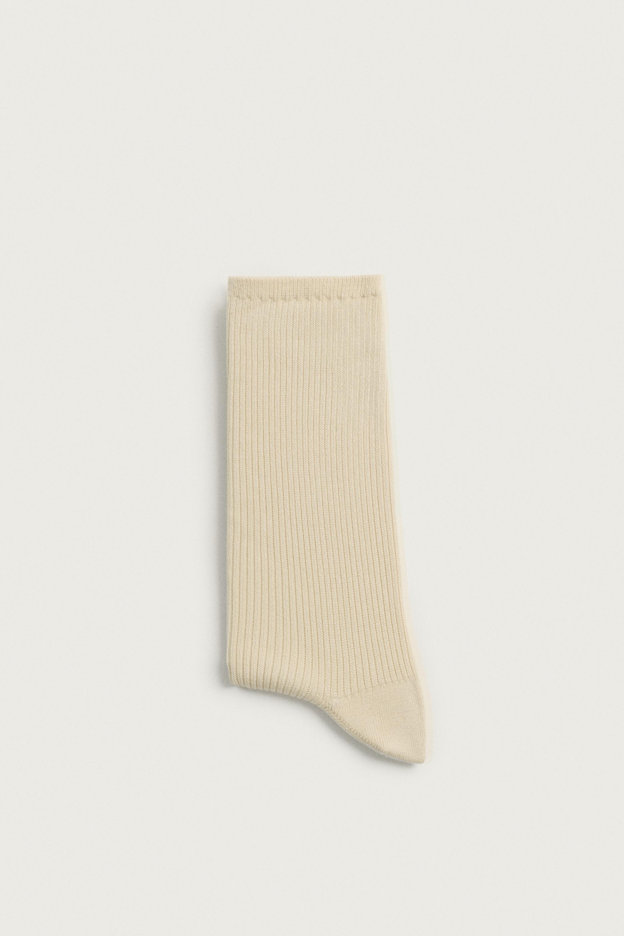 COTTON BLEND RIBBED SOCKS — Ecru