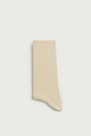 RIBBED COTTON BLEND SOCKS — Ecru 2
