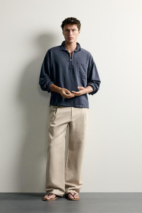 DENIM RELAXED FIT POLO SHIRT WITH FROG FASTENING - Petrol blue by Zara - Image 0