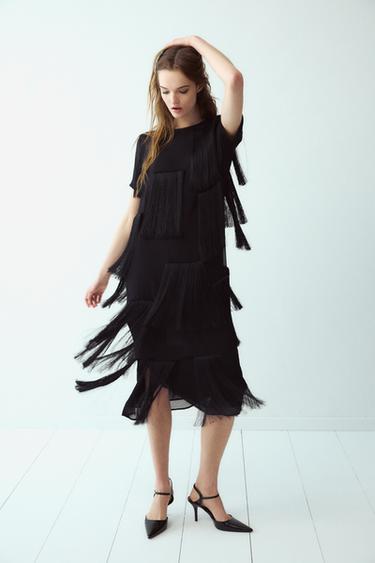 VESTIDO MIDI FLECOS ZW COLLECTION - Negro de Zara