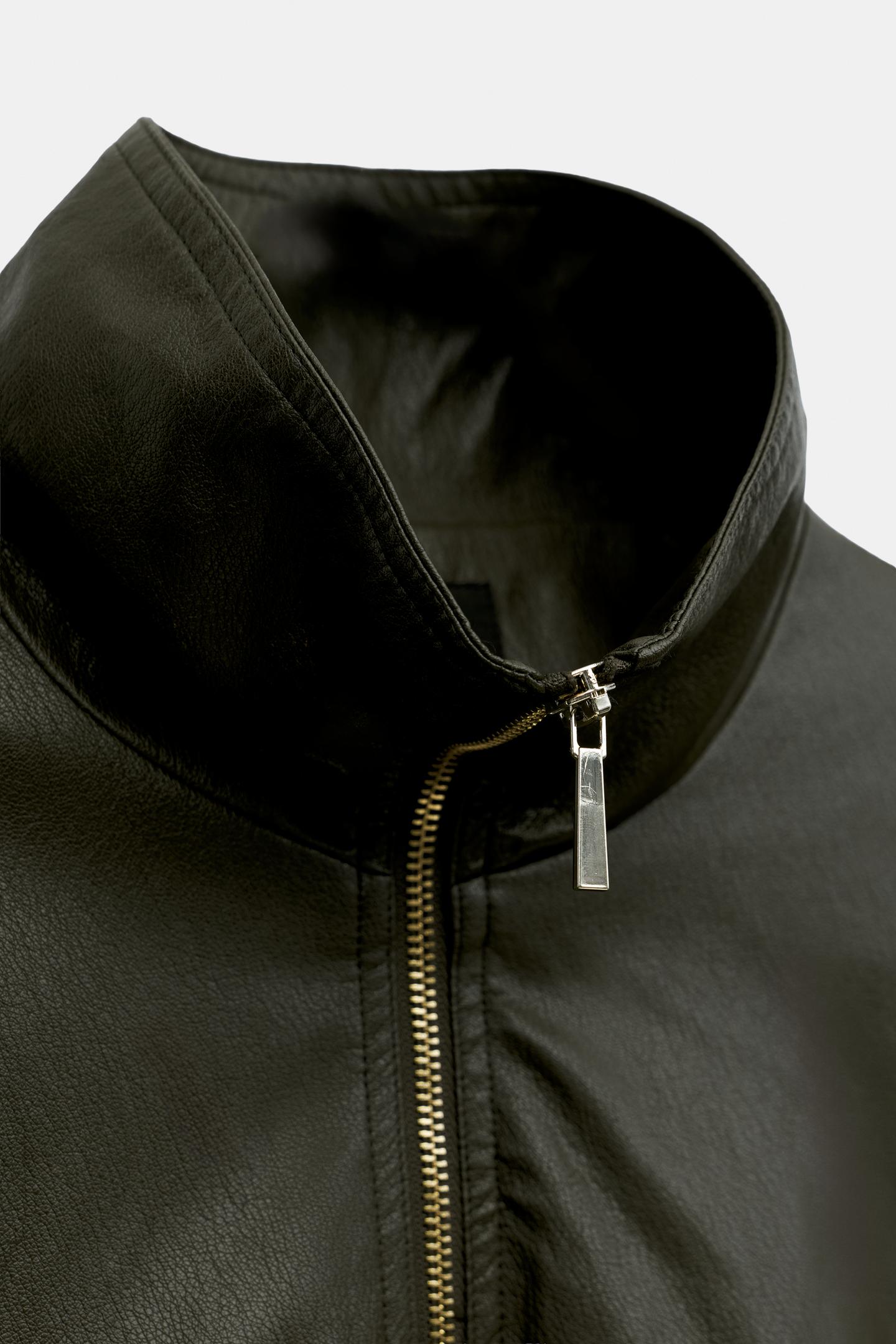 Женская куртка Zara Faux Leather Drawstring, цвет: Тёмный хаки — фото 8