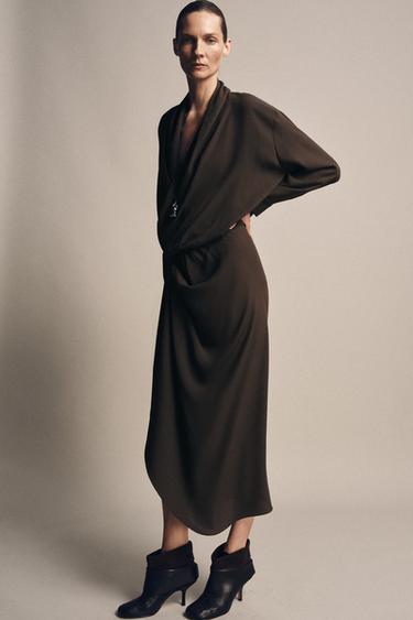 ROBE DRAPÉE ZW COLLECTION - Marron foncé de Zara - Image 5