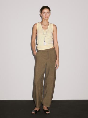 Zara Flowing high-waist barrel fit trousers - Olive green - Image 0