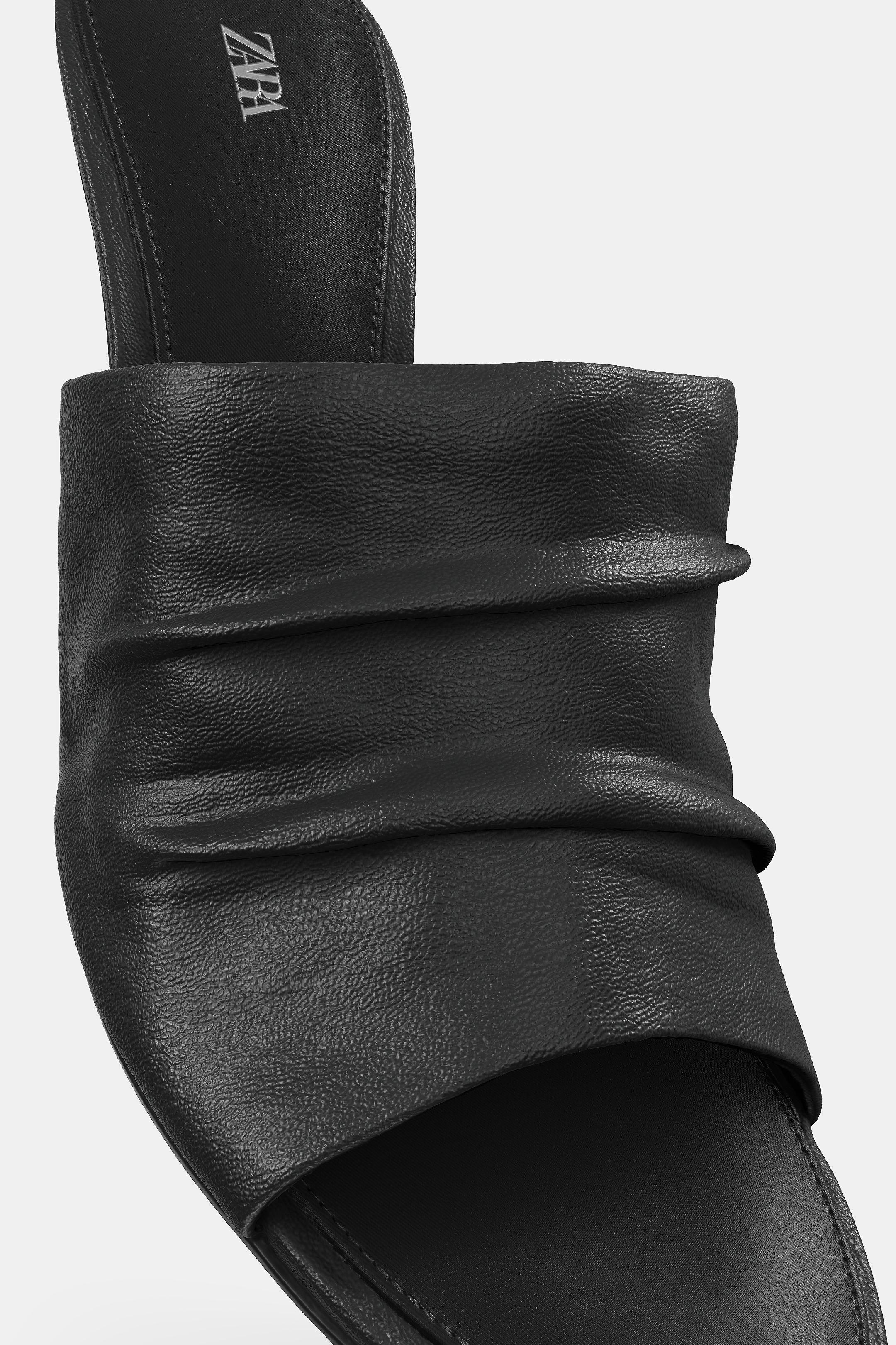 LEATHER HEELED SANDALS - Black by Zara