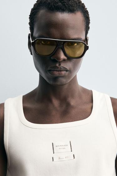 LABEL TANK T-SHIRT - Light beige by Zara - Image 4