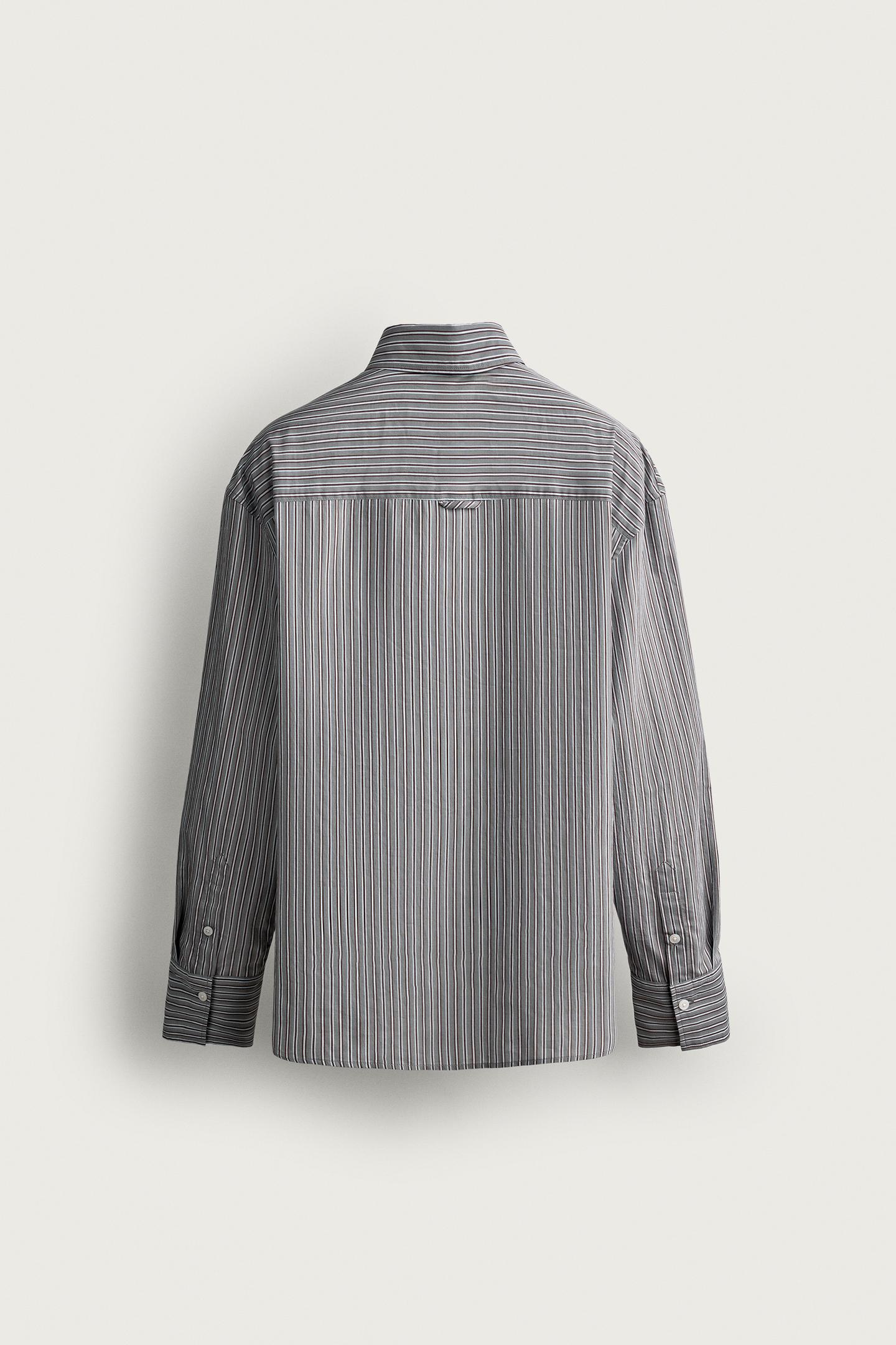 Мужская рубашка Zara Relaxed Fit Striped, цвет: Синий / Серый — фото 7
