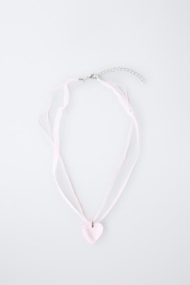 HEART ORGANZA CORD NECKLACE - Pink by Zara