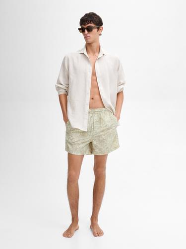 Zara Printed swimming trunks with elastic waistband - Sand - Image 0