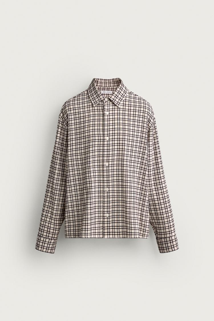 TEXTURED PLAID SHIRT — Ecru
