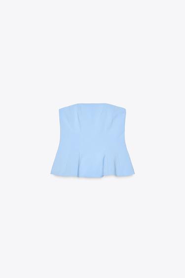 STRAPLESS PEPLUM TOP - Blue by Zara