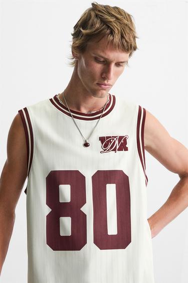 CONTRAST VARSITY TANK TOP - Ecru by Zara - Image 4