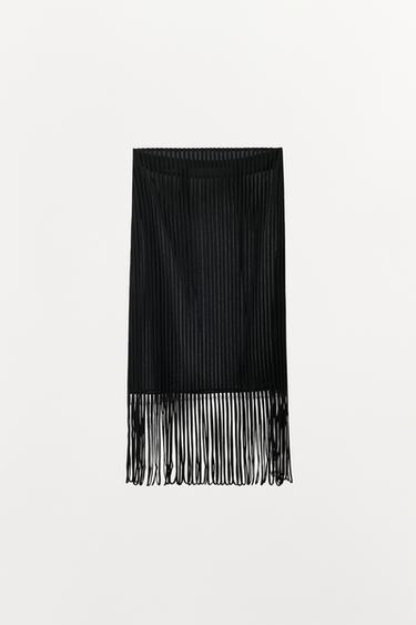 JUPE À BANDES À FRANGES - Noir de Zara - Image 4