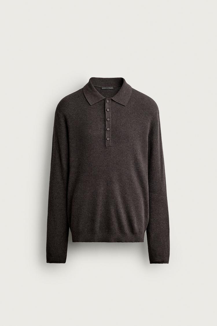 RIB KNIT POLO — brown vigore