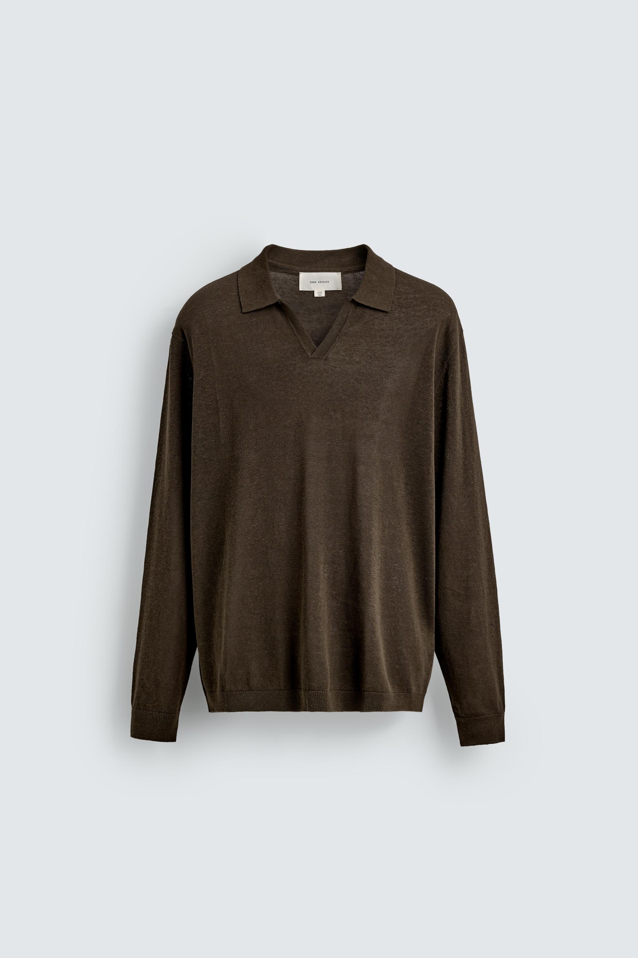 COTTON-SILK KNIT POLO SHIRT - Chocolate | ZARA Singapore