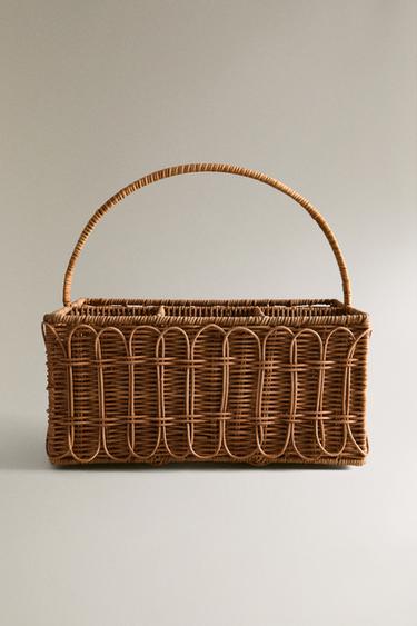 Zara RATTAN PICNIC HAMPER WITH HANDLE - 淺米色
