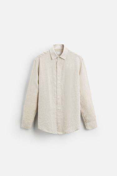100% LINEN STRIPED SHIRT - Light beige by Zara