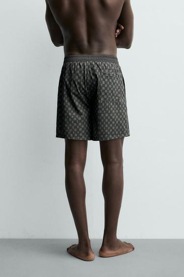 LONG CHECKED SWIMMING TRUNKS - Black by Zara - Image 3