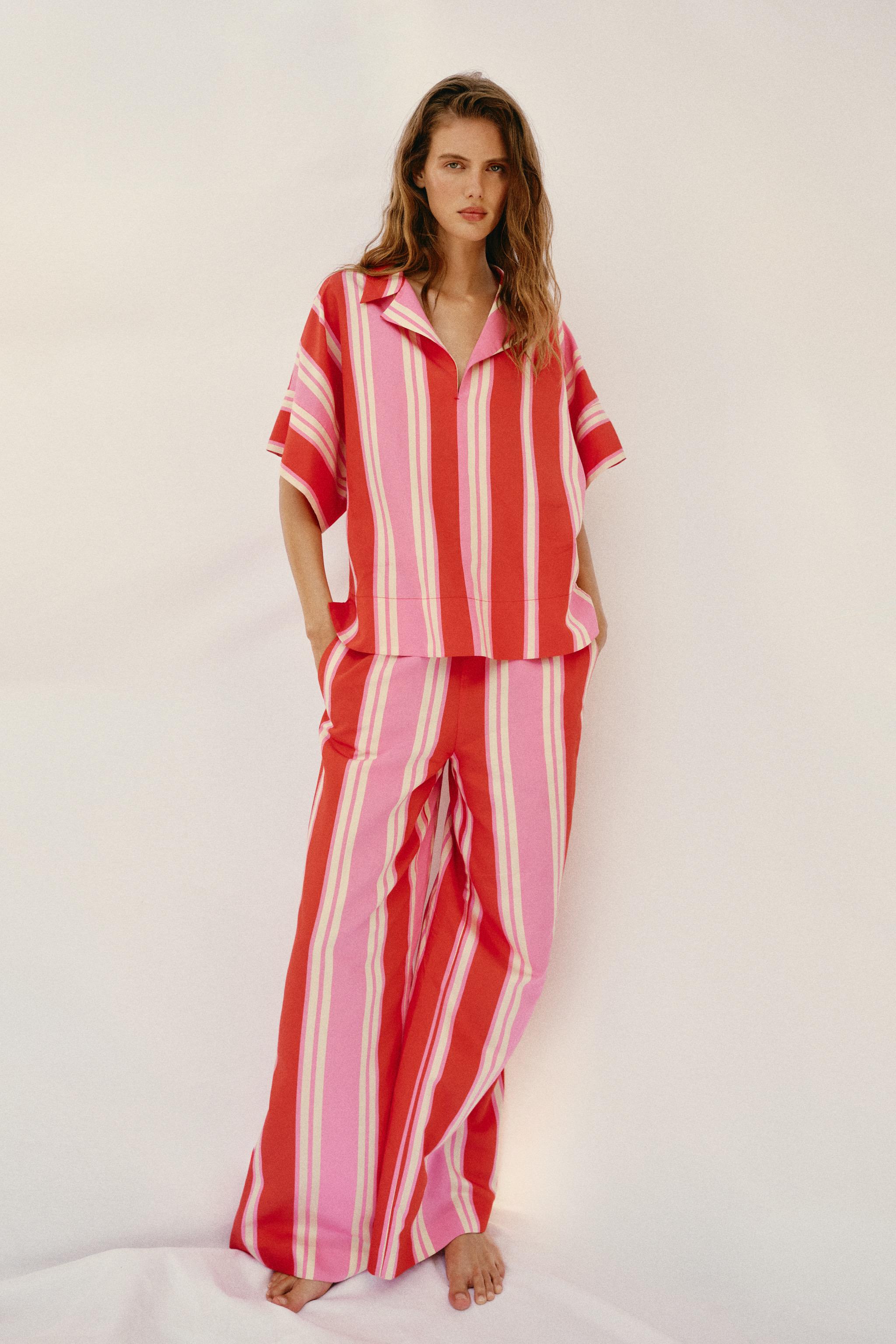 Zara Çizgili Geniş Paça Pantolon görsel 7