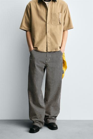 CALÇAS DE CARPINTEIRO ÀS RISCAS BAGGY FIT - Azul da Zara