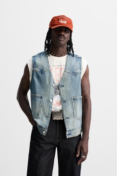 WASHED DENIM WAISTCOAT - Mid-blue by Zara