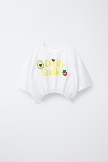 Zara CROCHET PRINT T-SHIRT - White